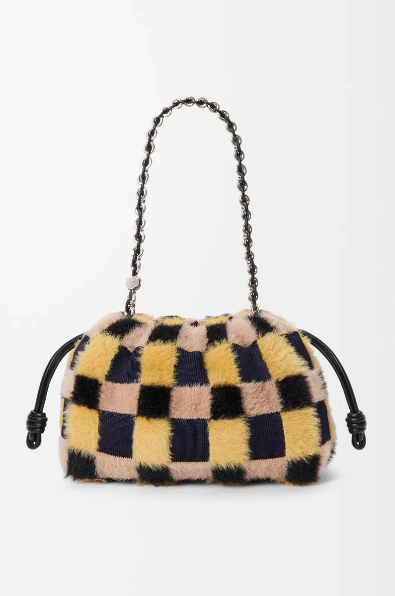 sac à main flamenco moyen en maille jacquard multicolore bleu marine foncé