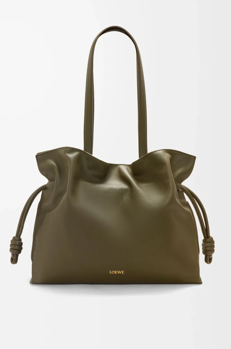 grande pochette flamenco en cuir de veau nappa kaki foncé