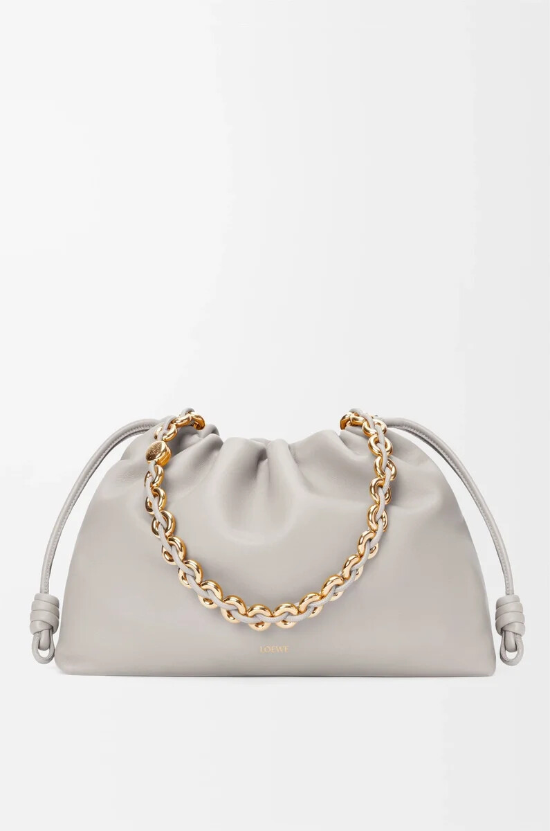 grand sac flamenco en cuir dagneau nappa souple gris coquillage