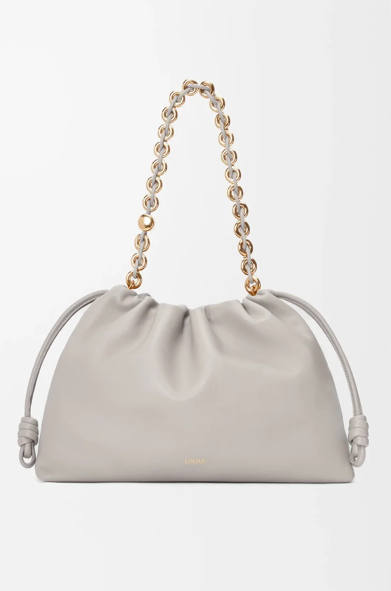 grand sac flamenco en cuir dagneau nappa souple gris coquillage