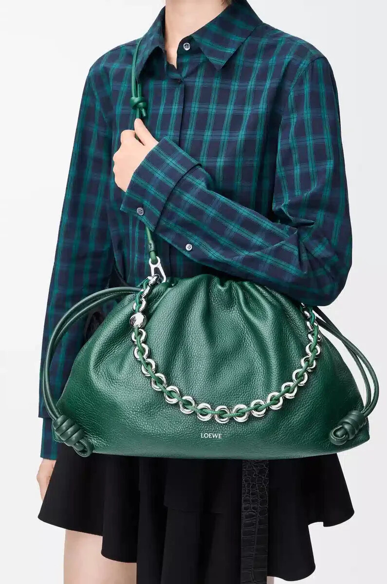 grand sac flamenco en peau de daim evergreen