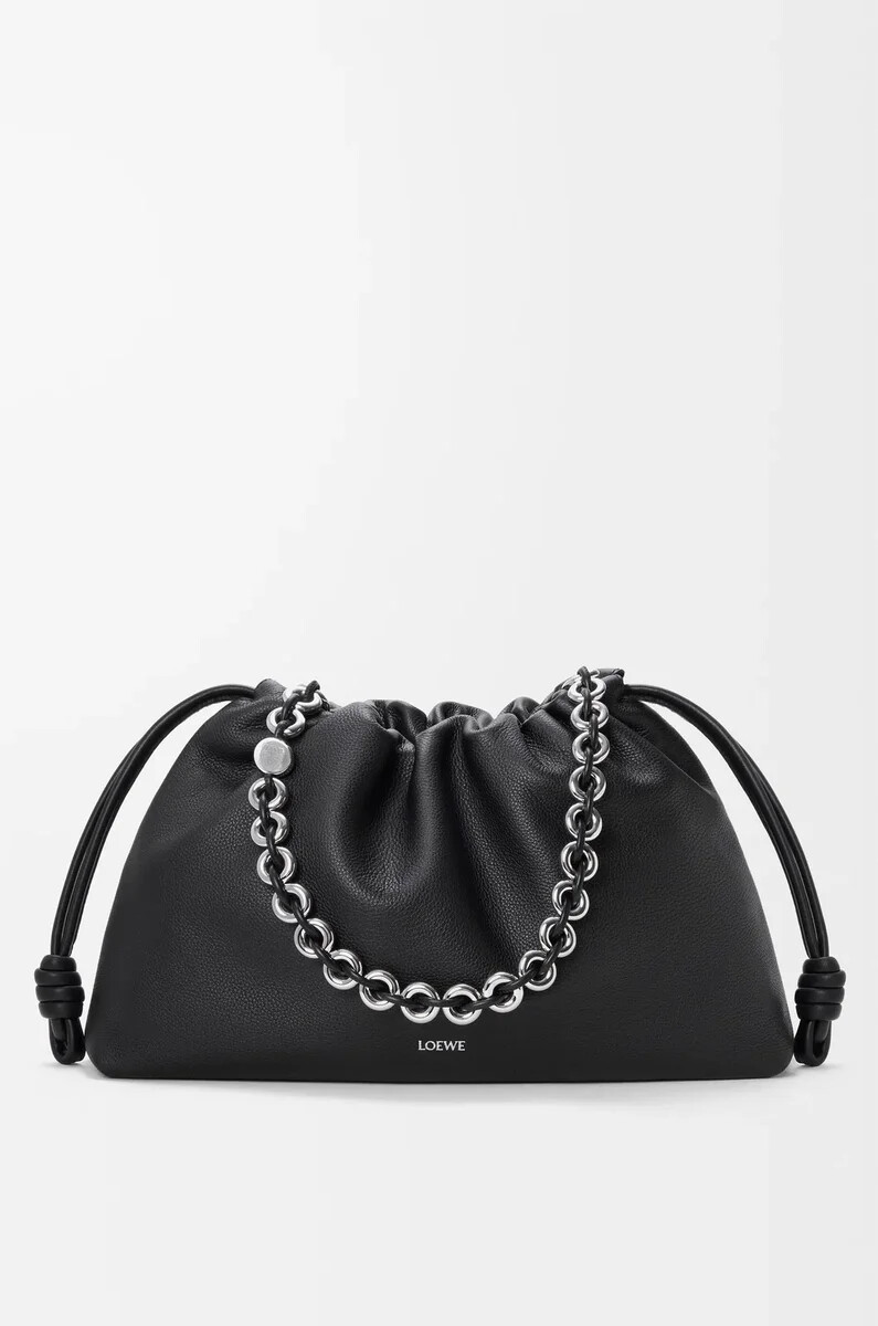 grand sac flamenco en cuir de veau grainé fin noir