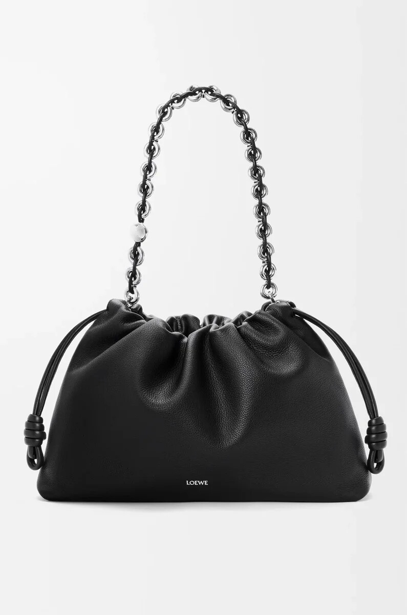 grand sac flamenco en cuir de veau grainé fin noir