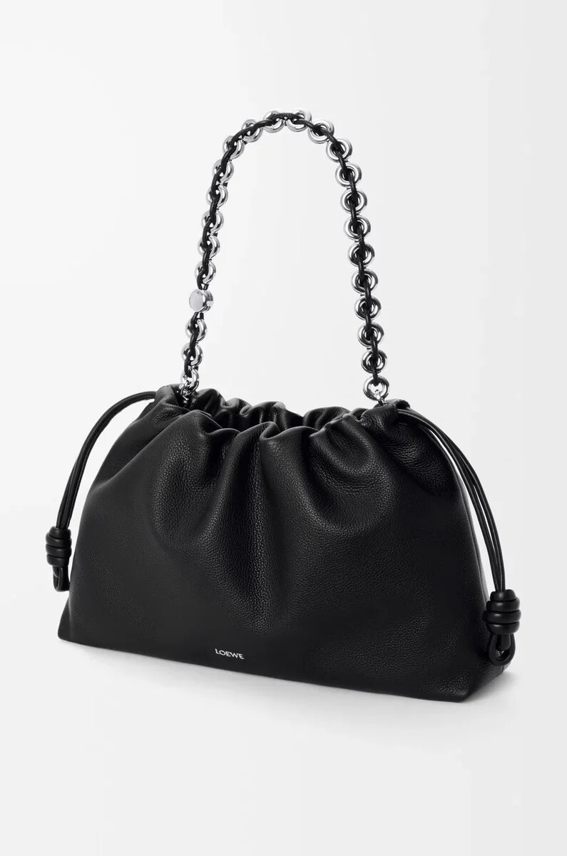 grand sac flamenco en cuir de veau grainé fin noir