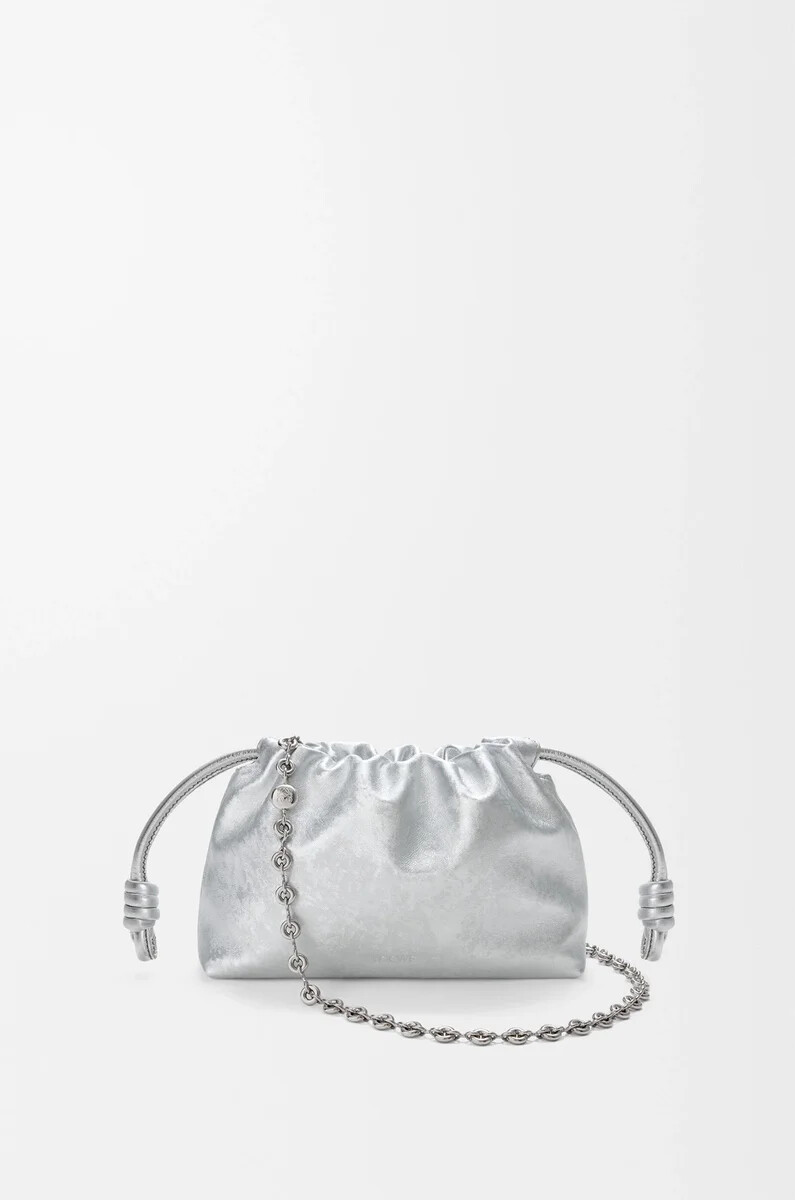 mini sac flamenco en cuir de veau imprimé moiré argenté