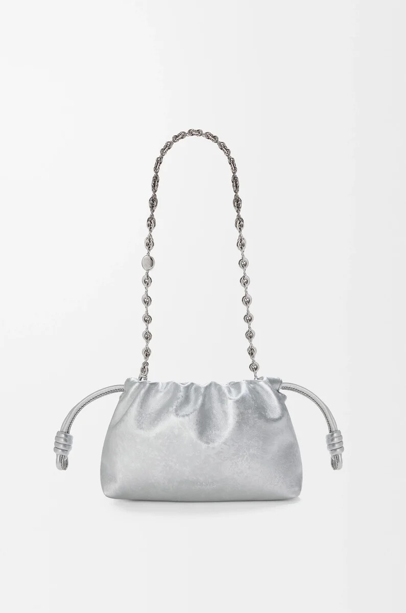 mini sac flamenco en cuir de veau imprimé moiré argenté