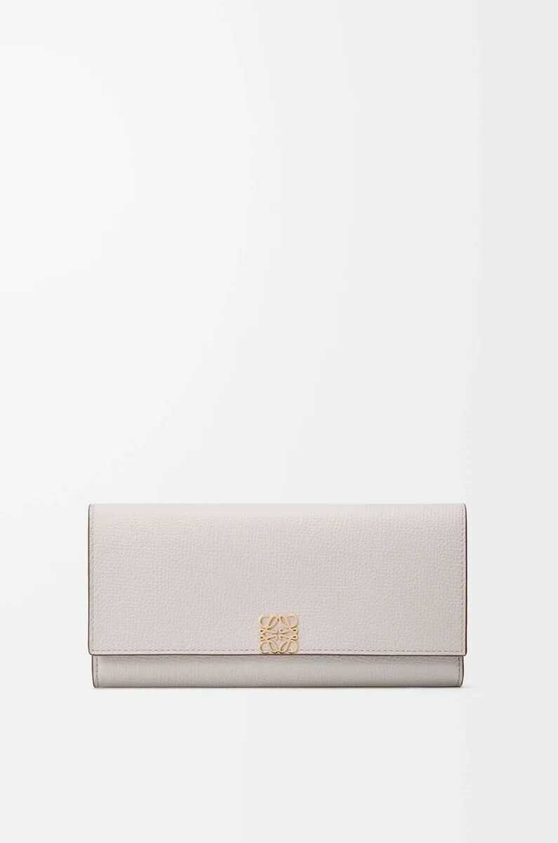 portefeuille continental anagram en cuir de veau grainé gris clair