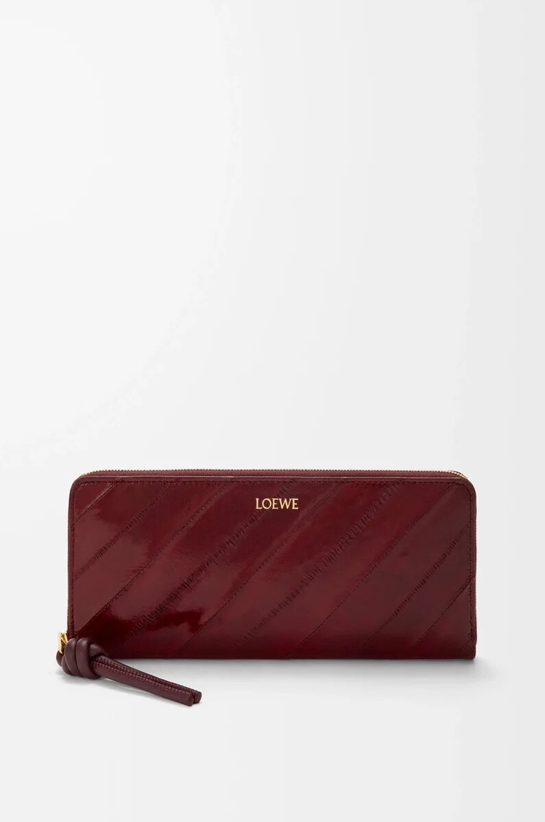portefeuille fin zippé knot couleur anguille bordeaux foncé
