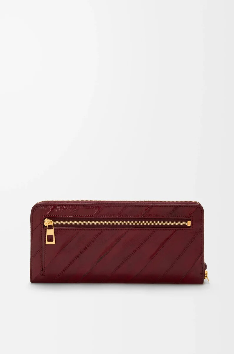 portefeuille fin zippé knot couleur anguille bordeaux foncé