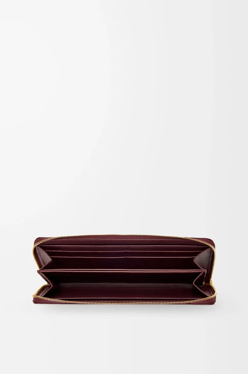 portefeuille fin zippé knot couleur anguille bordeaux foncé