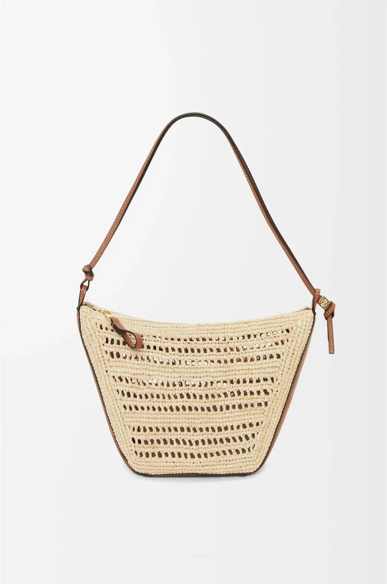 mini hamac hobo en raphia et cuir de veau coloris tannaturel