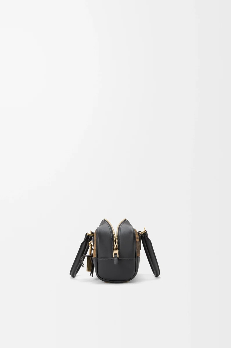 sac court amazona 23 en daim tartan et cuir de veau nappa coloris beigenoir