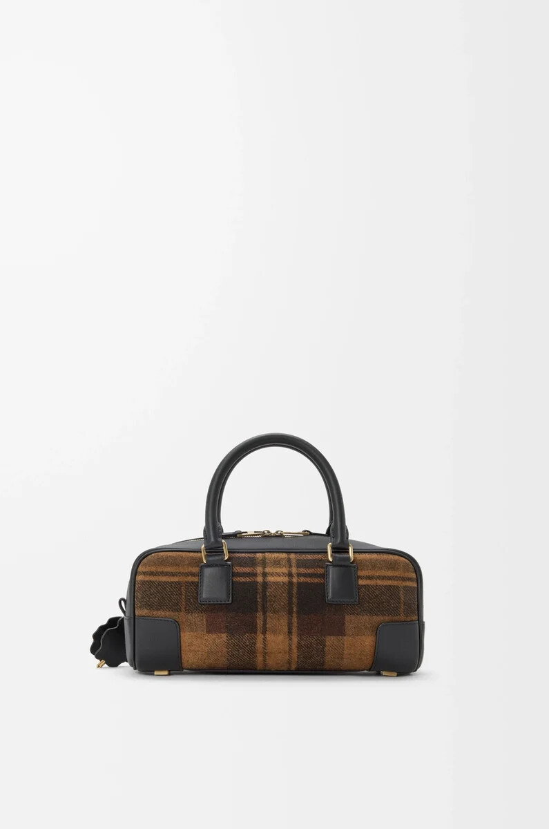 sac court amazona 23 en daim tartan et cuir de veau nappa coloris beigenoir