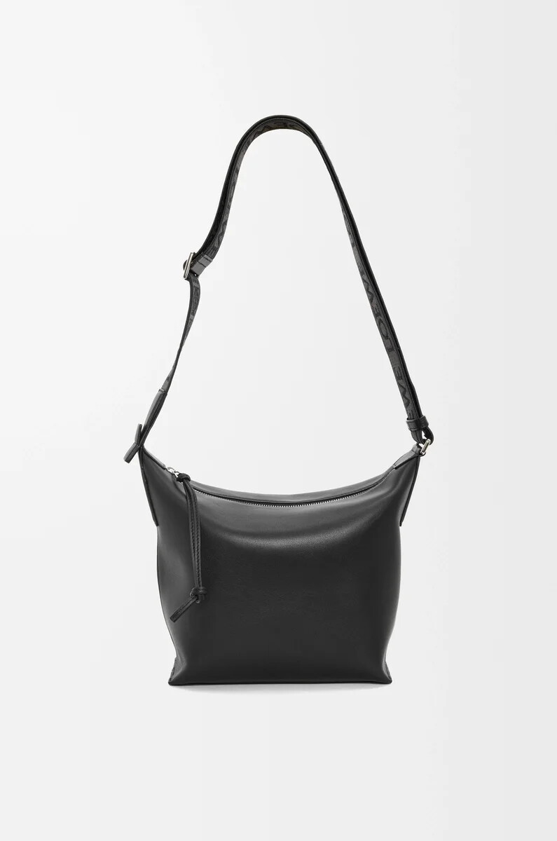 petit sac bandoulière cubi en cuir de veau souple et lisse et jacquard noir