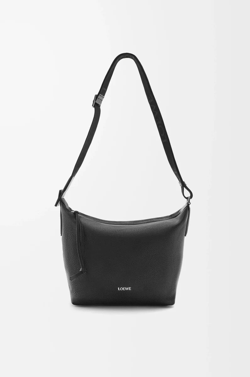 petit sac bandoulière cubi en cuir de veau grainé souple noir