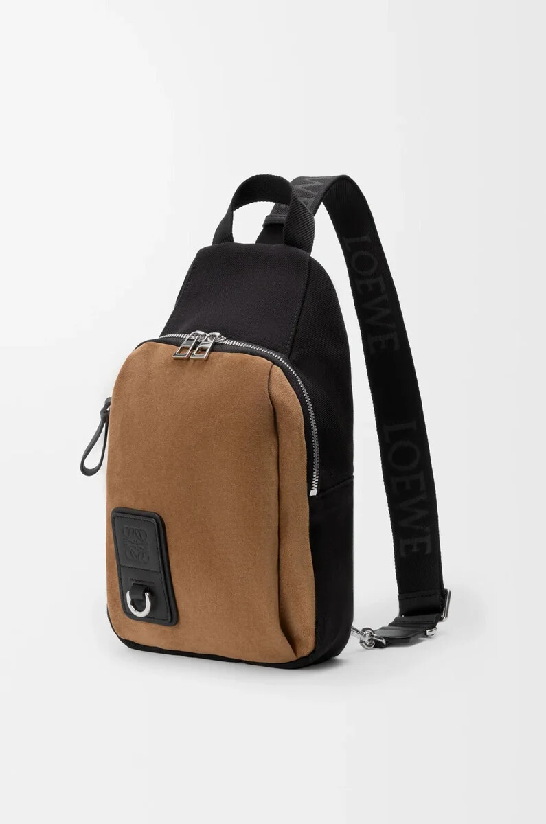 bandoulière flexible en toile et daim noiror foncé