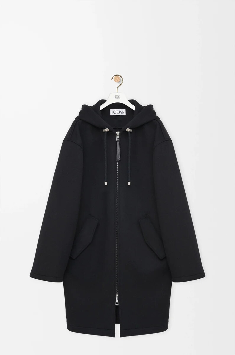 manteau à capuche en laine noire