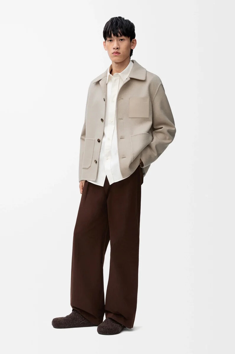 veste de travail en laine et cachemire beige clair chiné