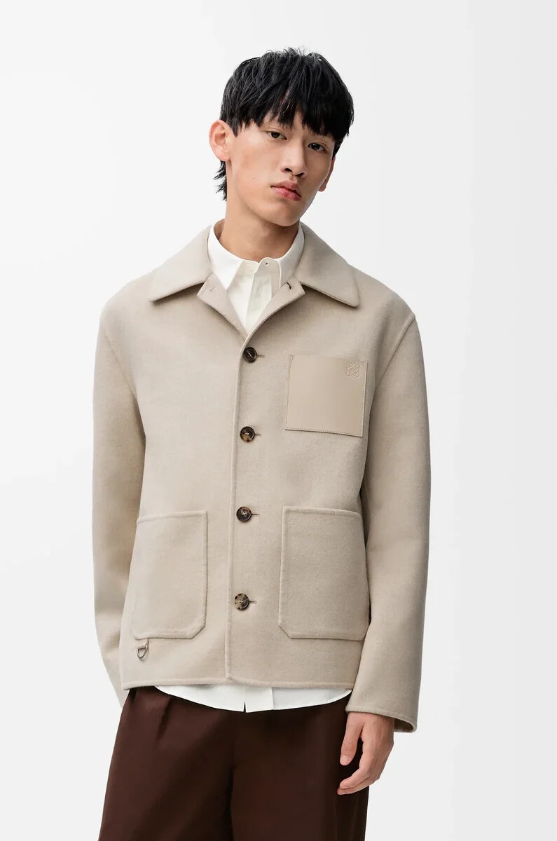 veste de travail en laine et cachemire beige clair chiné