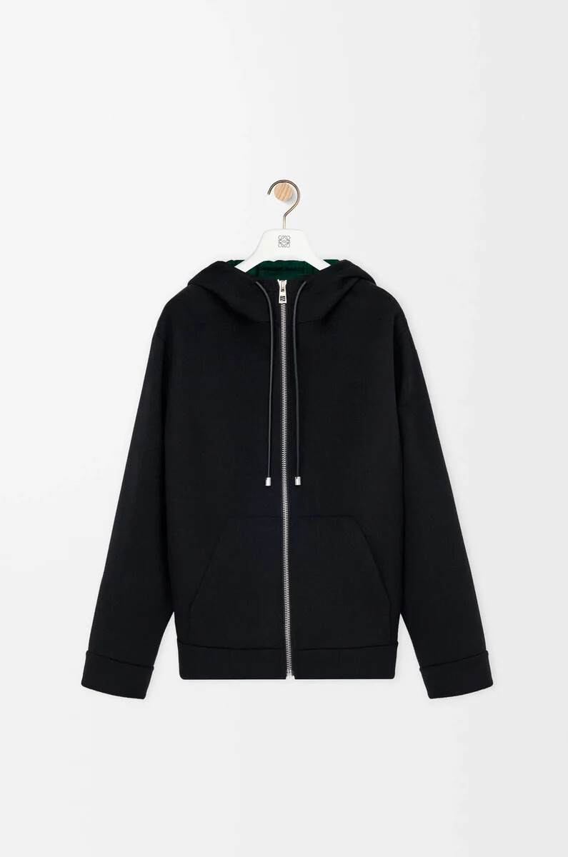 veste à capuche en laine et cachemire noirvert