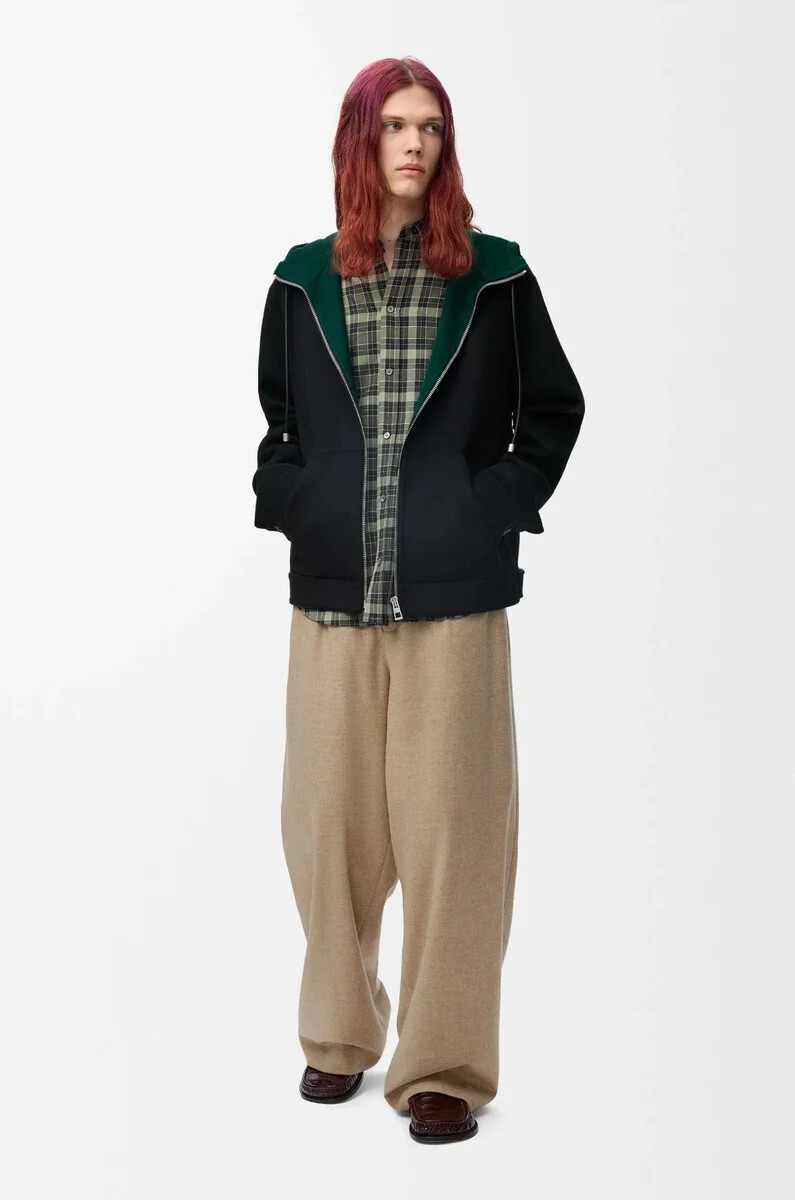 veste à capuche en laine et cachemire noirvert