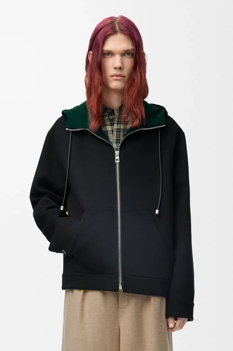 veste à capuche en laine et cachemire noirvert