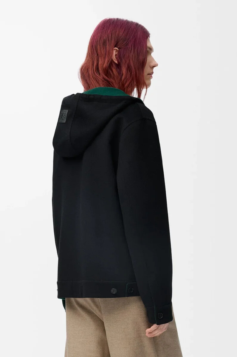 veste à capuche en laine et cachemire noirvert