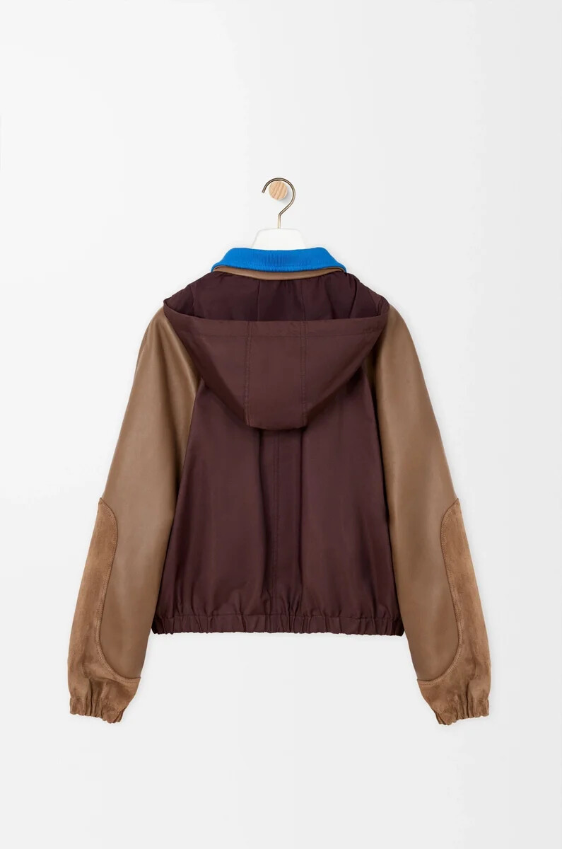 blouson aviateur en nylon cuir dagneau nappa et cuir de veau suédé marron