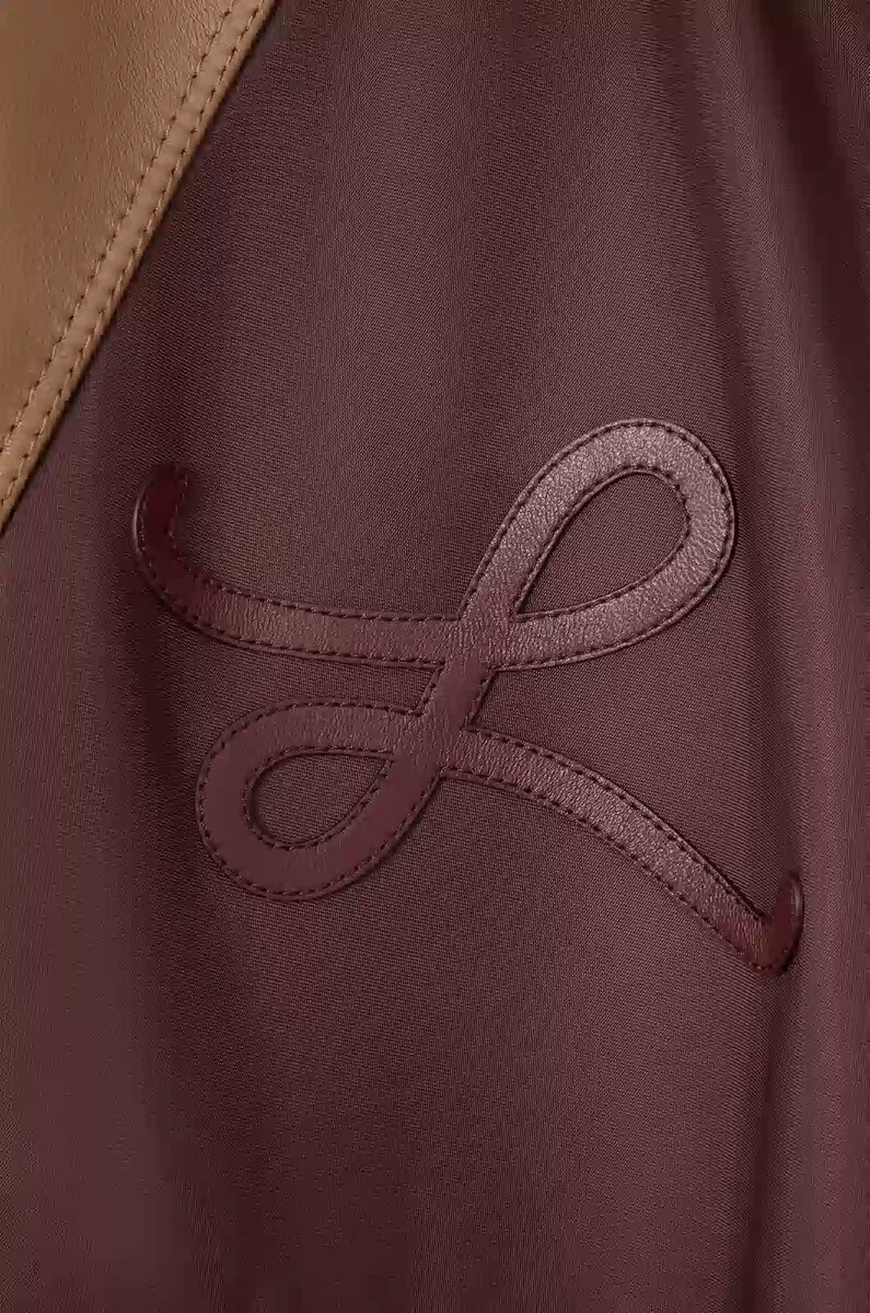 blouson aviateur en nylon cuir dagneau nappa et cuir de veau suédé marron