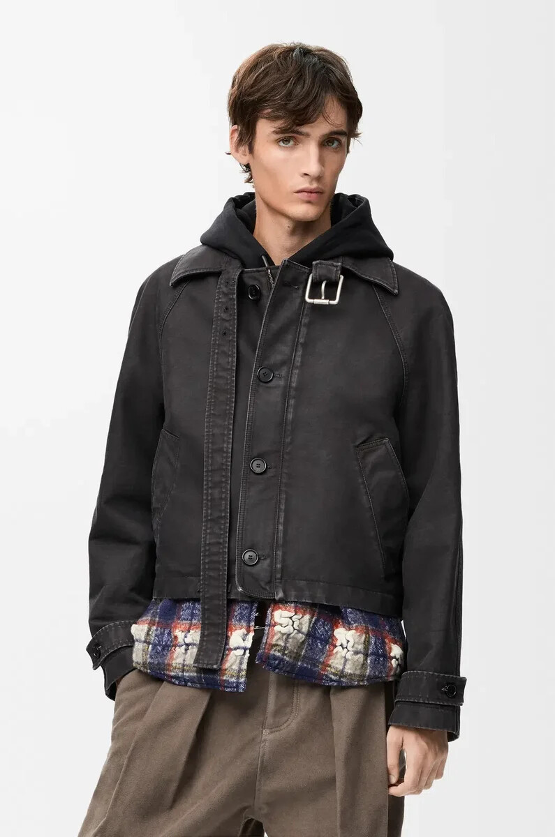 veste ceinturée en coton anthracite