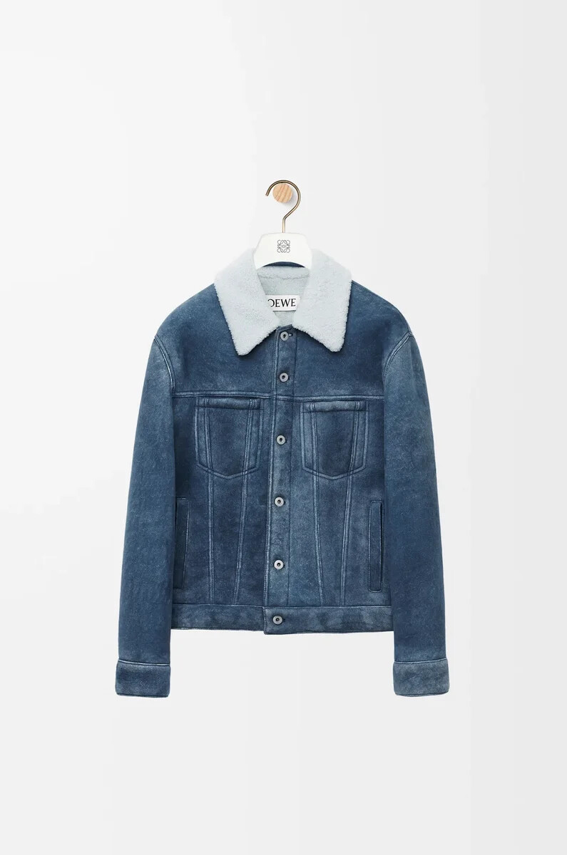 veste en peau lainée blanchebleu indigo