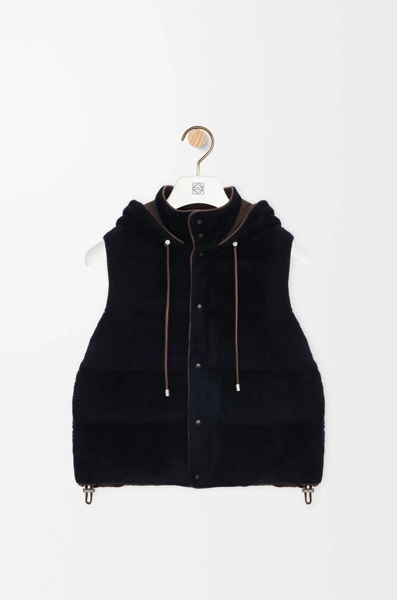 gilet matelassé en peau lainée marronbleu marine