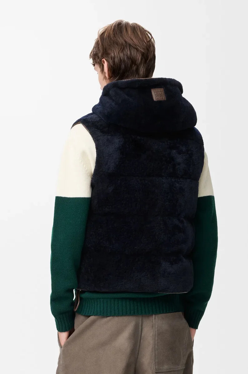 gilet matelassé en peau lainée marronbleu marine