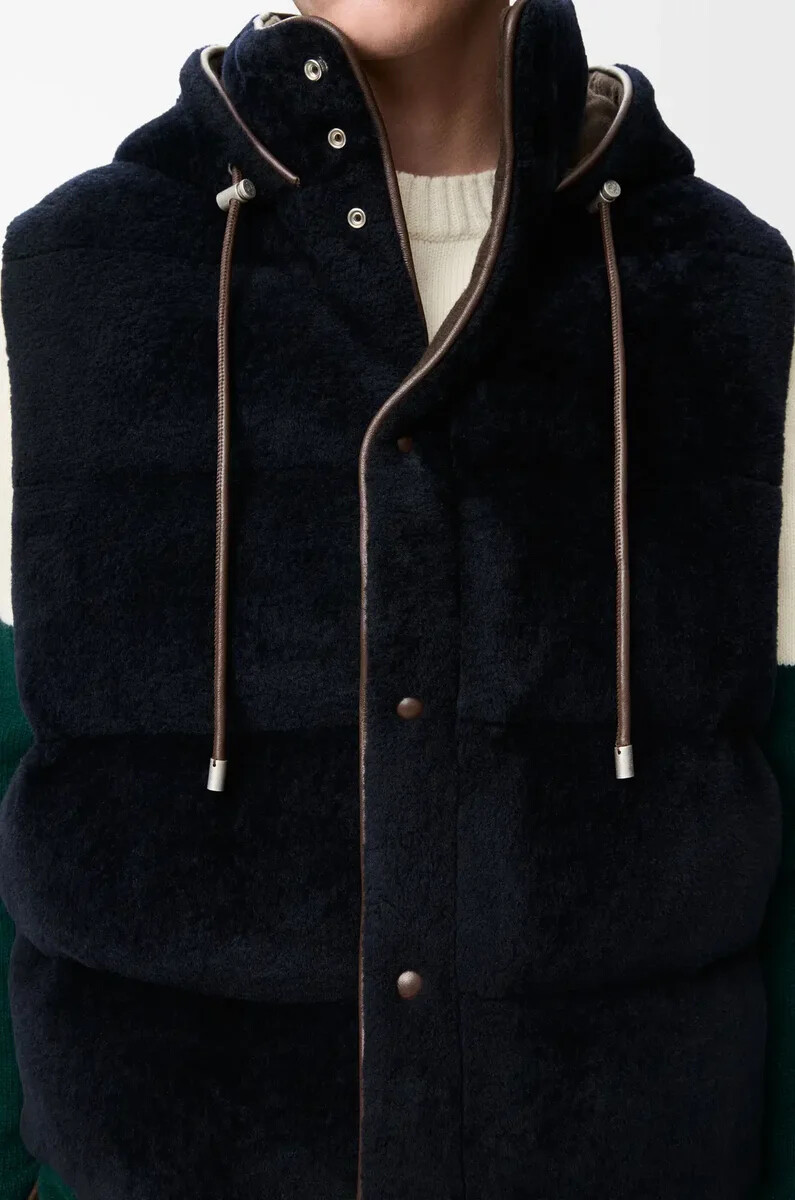 gilet matelassé en peau lainée marronbleu marine