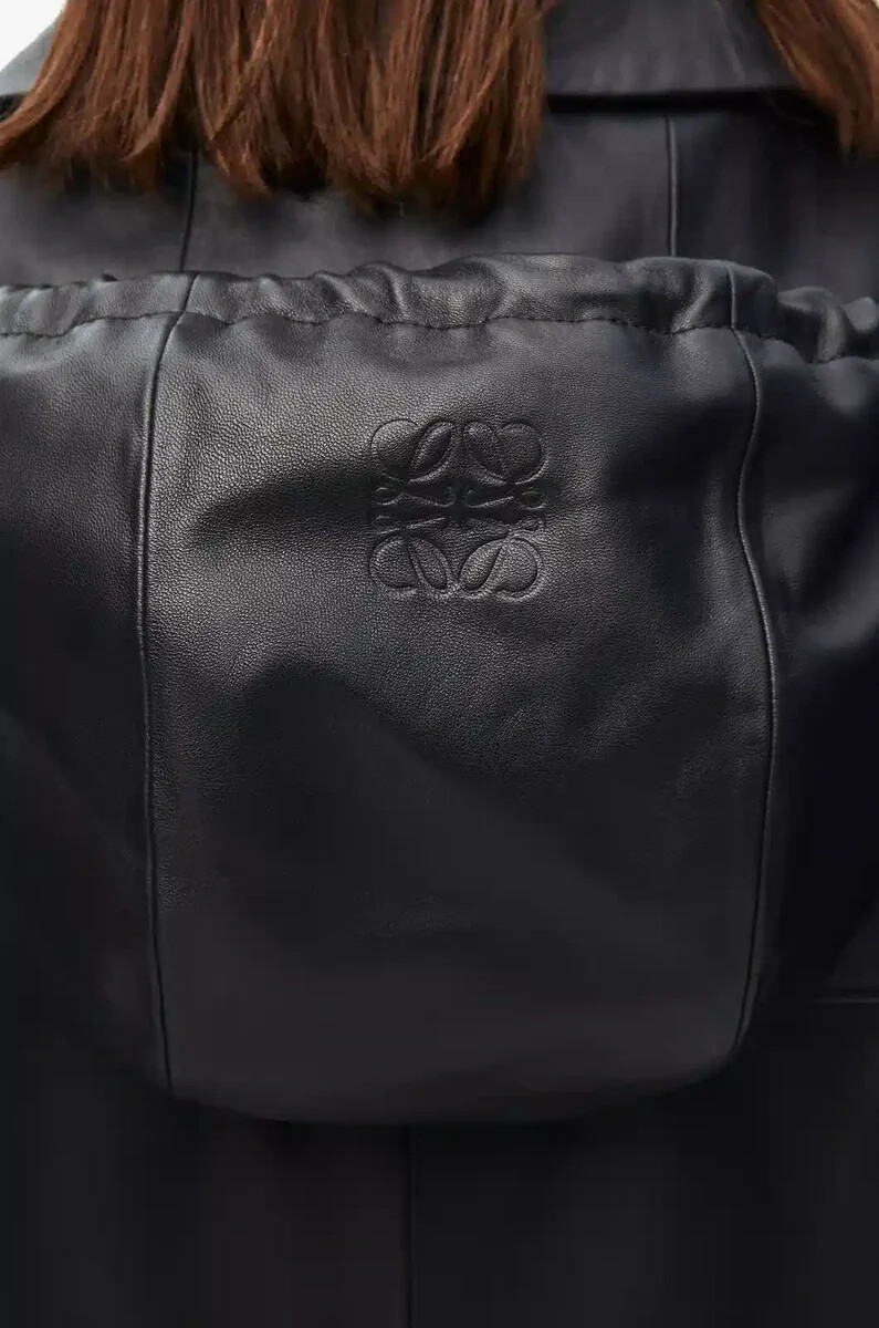 veste à capuche en cuir dagneau nappa noir