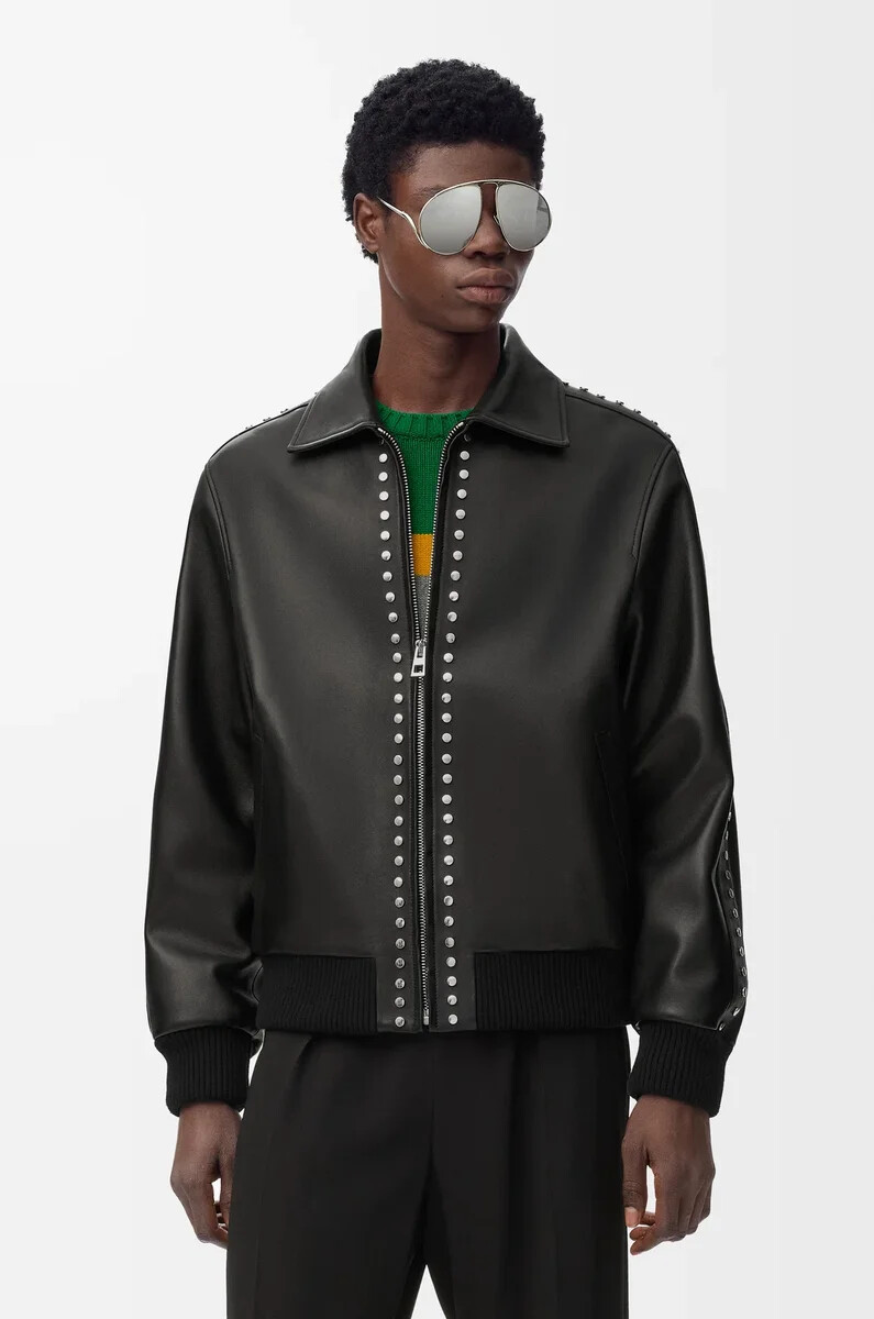 blouson aviateur en cuir dagneau nappa noir