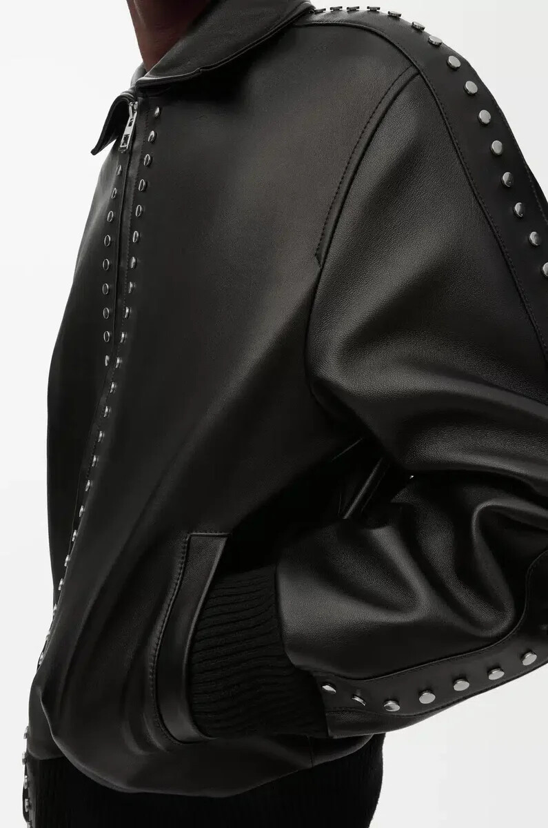 blouson aviateur en cuir dagneau nappa noir