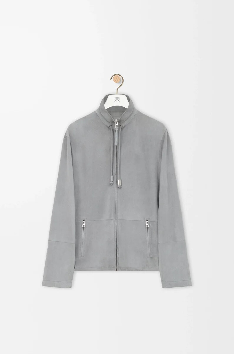 veste zippée en daim dagneau gris clair