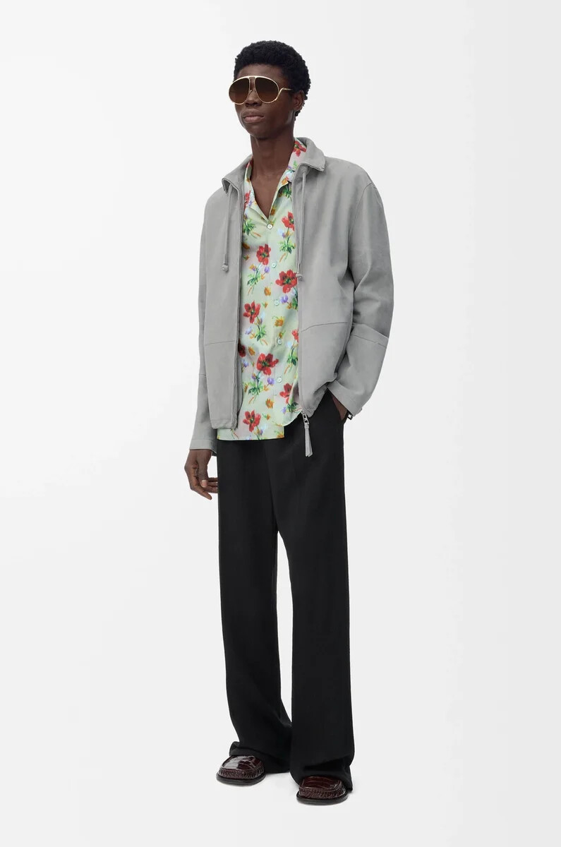 veste zippée en daim dagneau gris clair