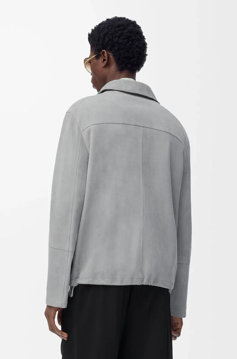 veste zippée en daim dagneau gris clair