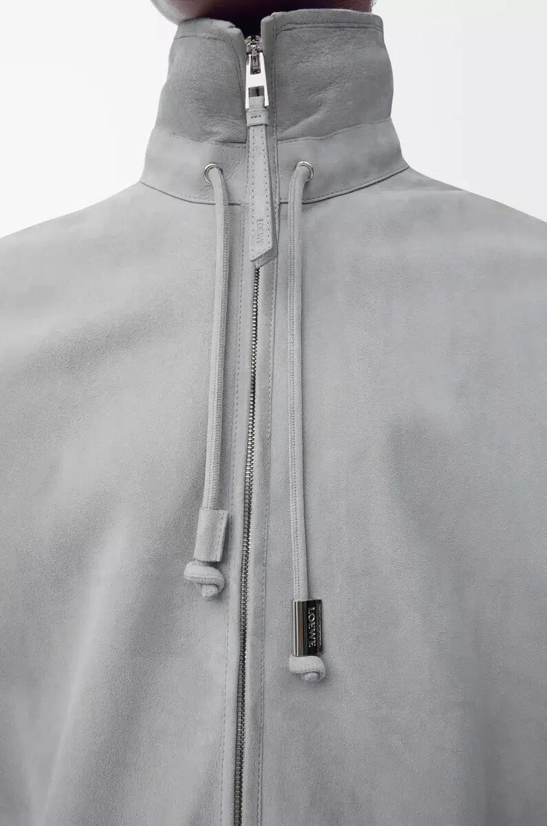 veste zippée en daim dagneau gris clair