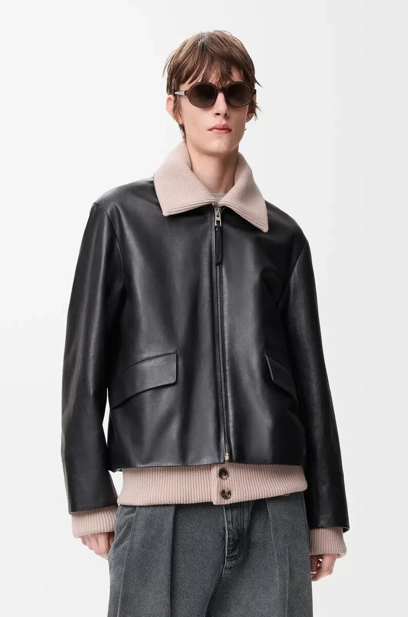 veste en cuir de buffle nappa noir