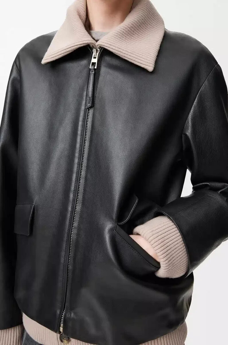 veste en cuir de buffle nappa noir