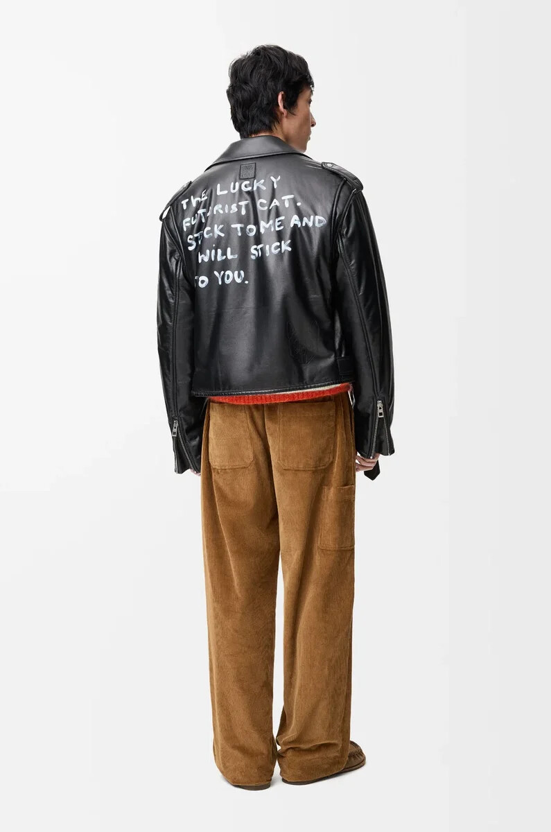 blouson de motard en cuir dagneau nappa noir