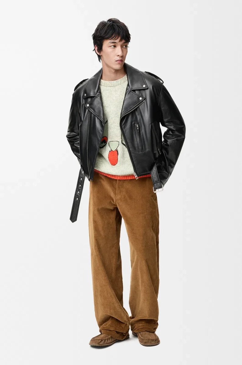 blouson de motard en cuir dagneau nappa noir
