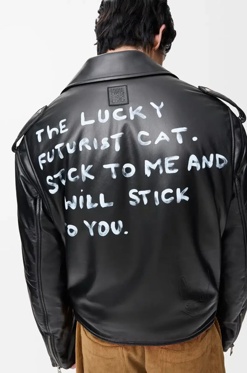 blouson de motard en cuir dagneau nappa noir