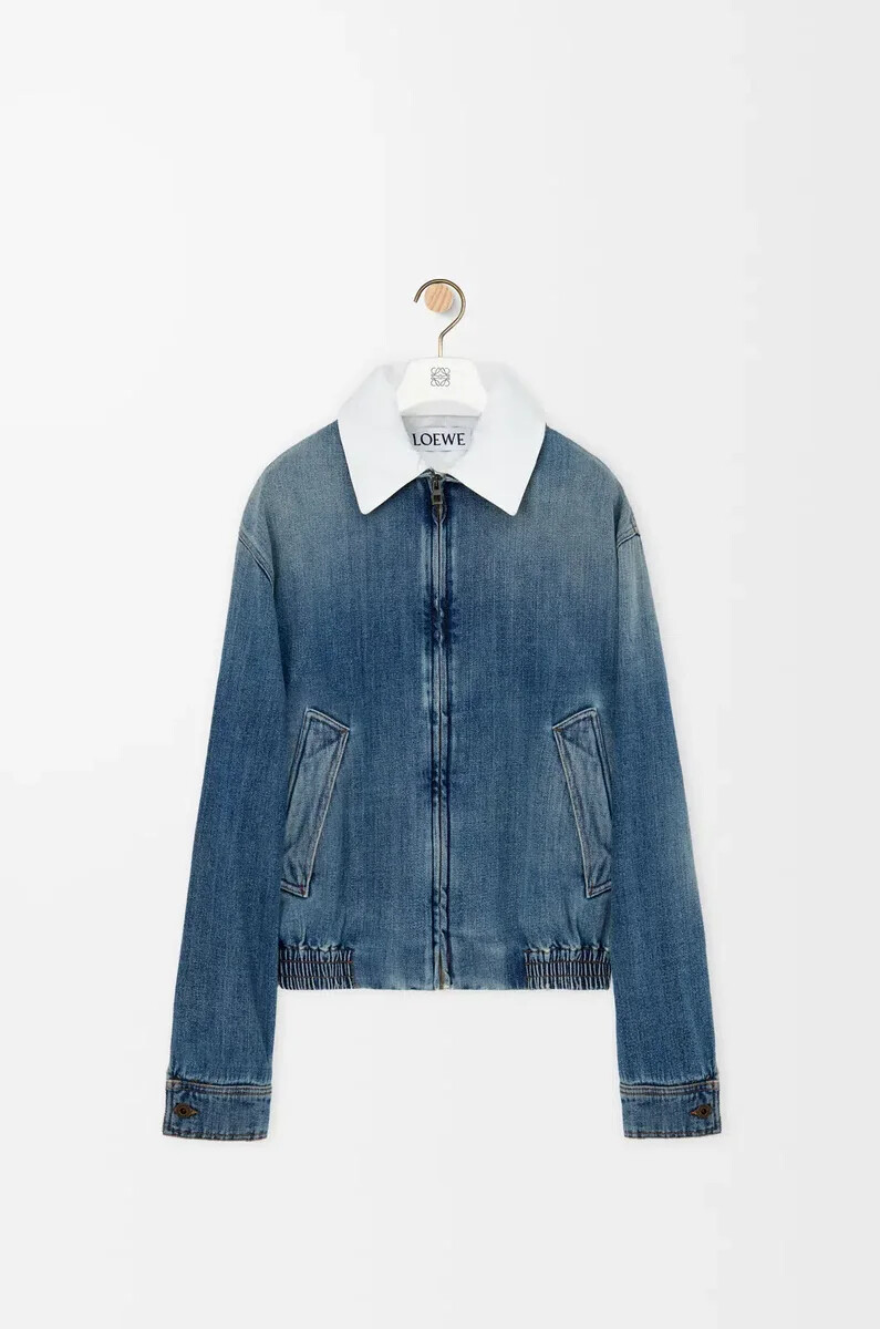 veste zippée en denim bleu