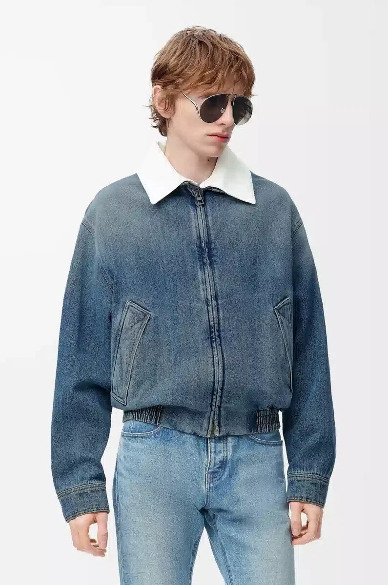 veste zippée en denim bleu