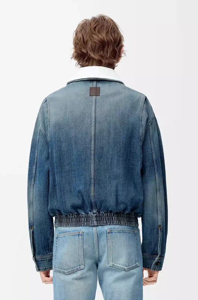 veste zippée en denim bleu