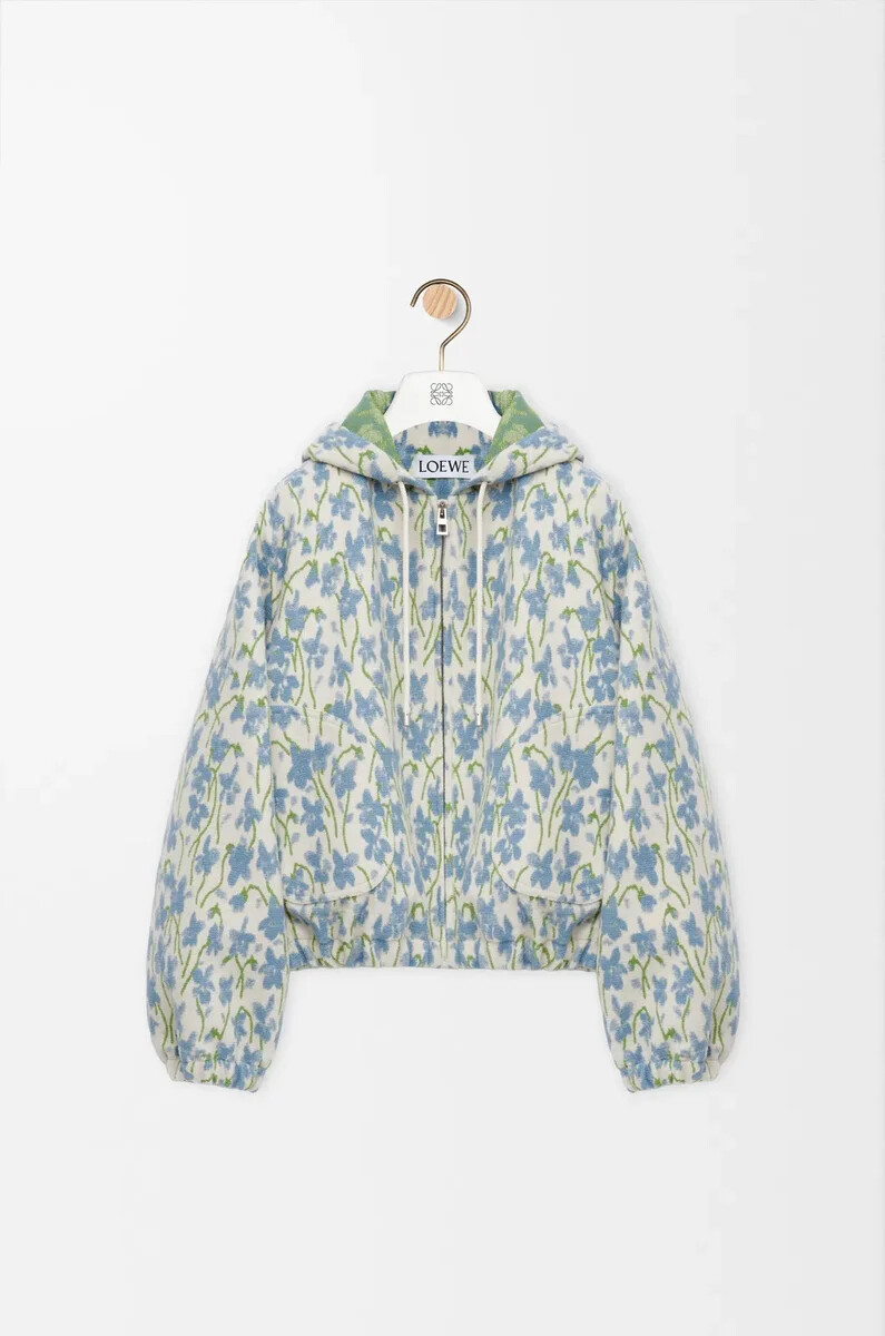 veste à capuche en laine et coton blancbleu